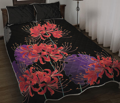 Red Japanese Amaryllis Pattern Print Quilt Bed Set