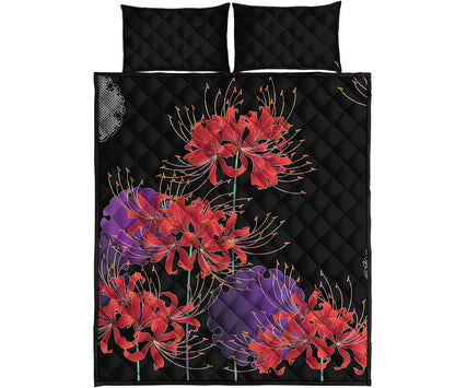 Red Japanese Amaryllis Pattern Print Quilt Bed Set