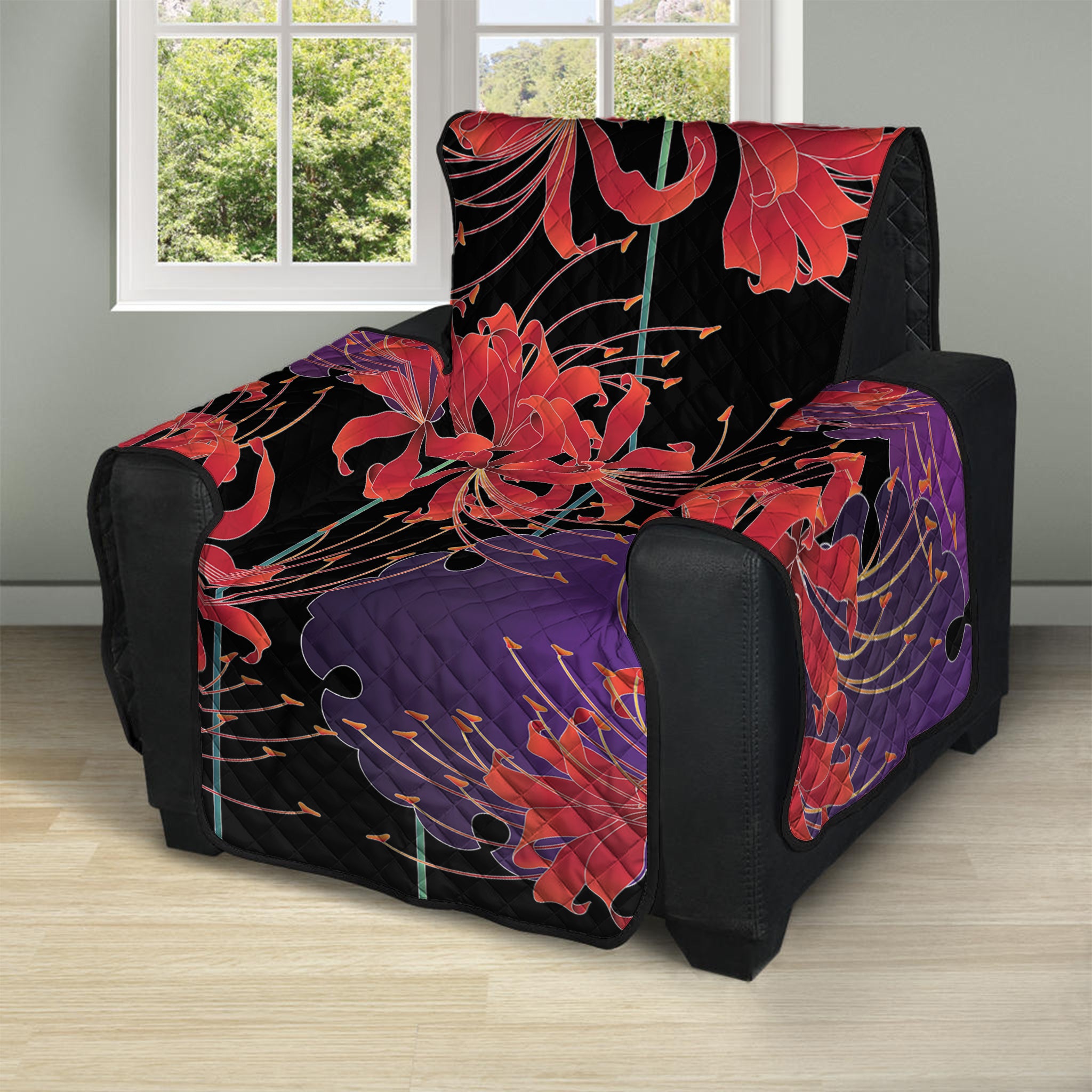 Red Japanese Amaryllis Pattern Print Recliner Protector