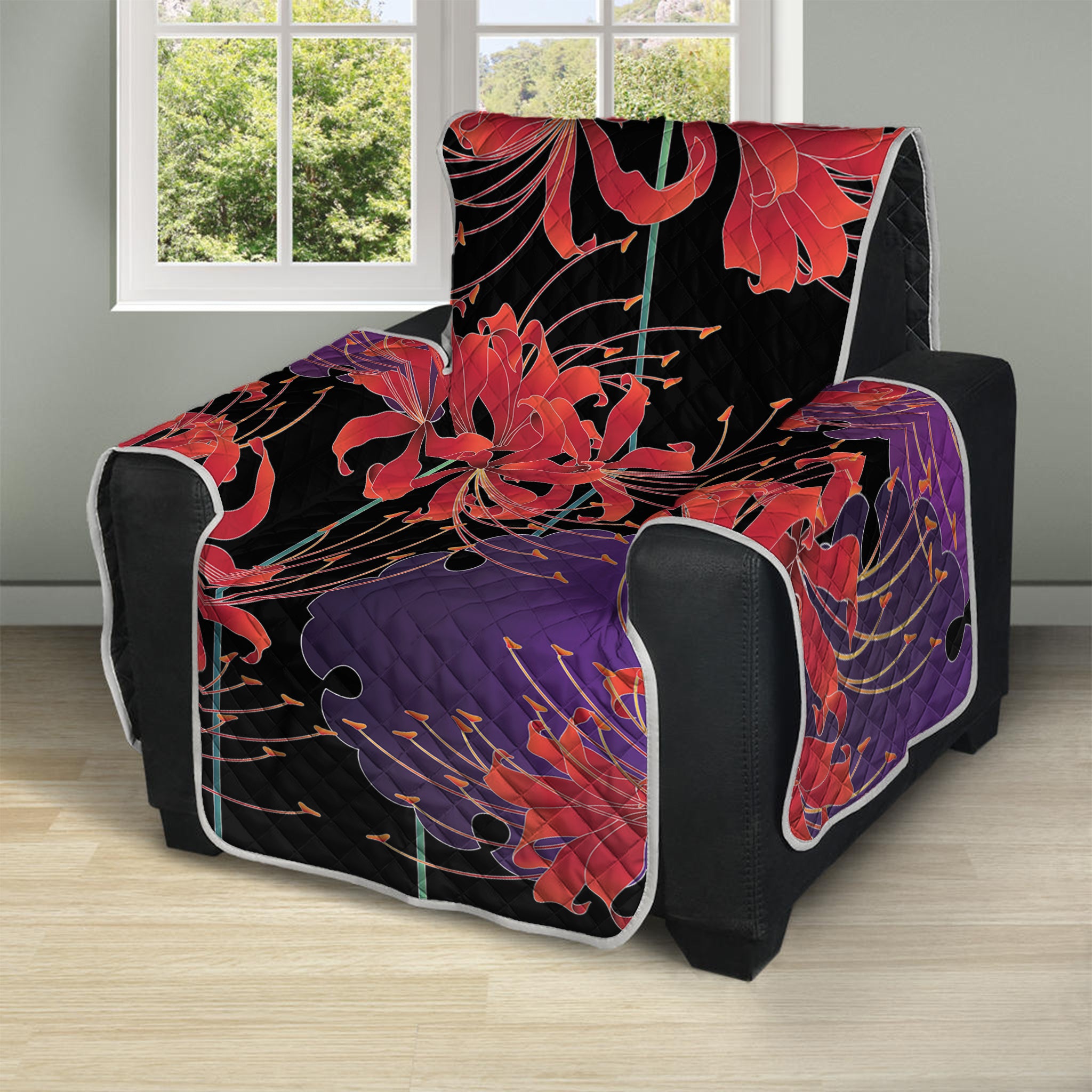 Red Japanese Amaryllis Pattern Print Recliner Protector