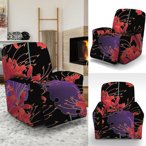 Red Japanese Amaryllis Pattern Print Recliner Slipcover