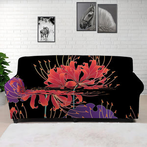 Red Japanese Amaryllis Pattern Print Sofa Cover