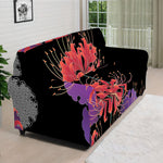 Red Japanese Amaryllis Pattern Print Sofa Cover