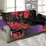 Red Japanese Amaryllis Pattern Print Sofa Protector