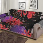 Red Japanese Amaryllis Pattern Print Sofa Protector