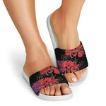 Red Japanese Amaryllis Pattern Print White Slide Sandals