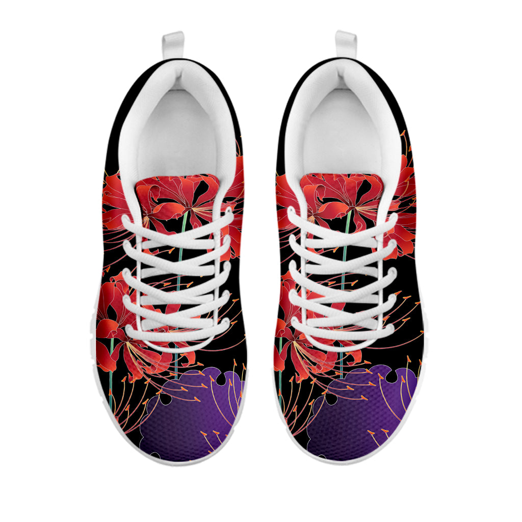 Red Japanese Amaryllis Pattern Print White Sneakers