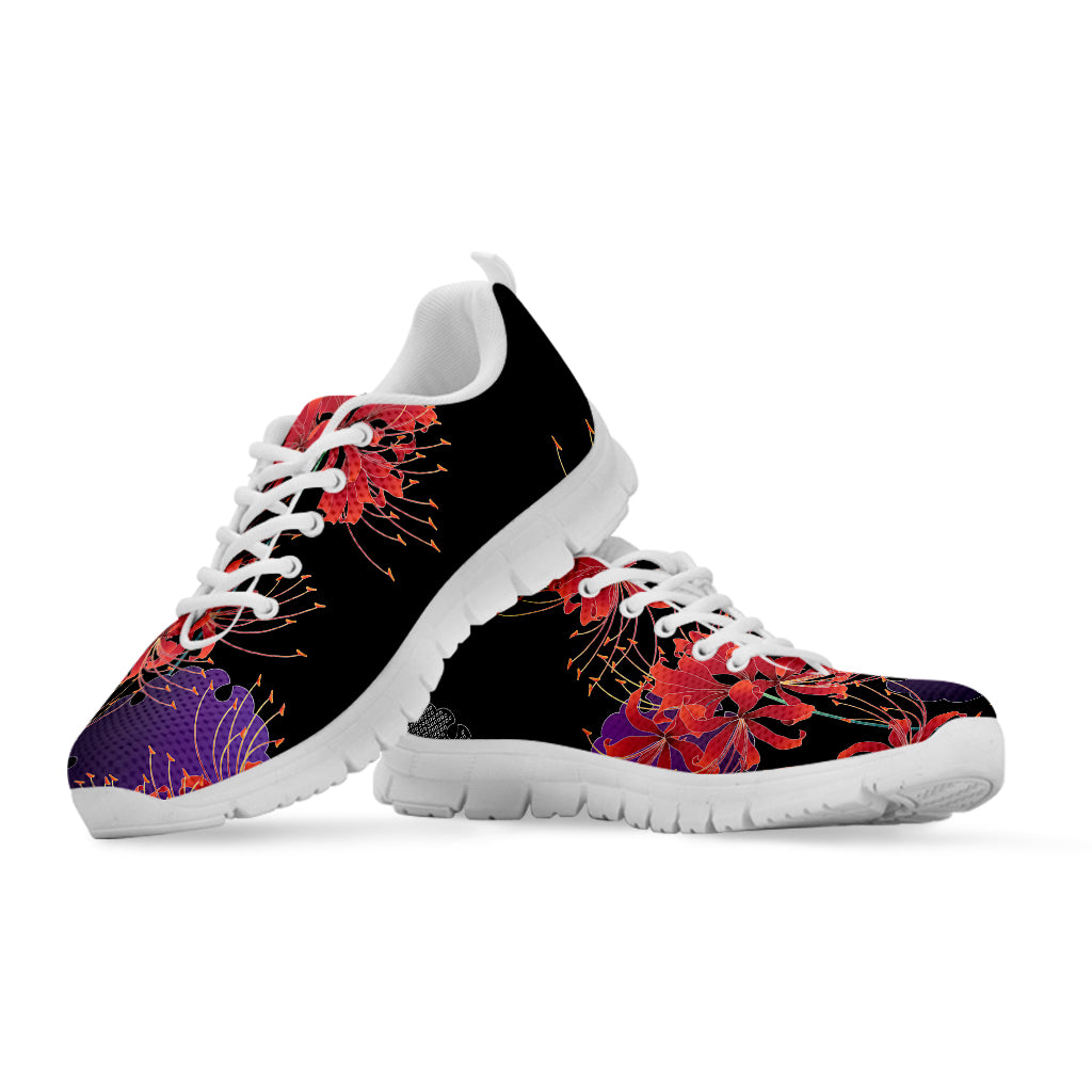 Red Japanese Amaryllis Pattern Print White Sneakers