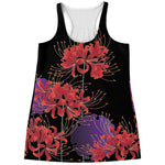 Red Japanese Amaryllis Pattern Print Women's Racerback Tank Top
