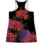 Red Japanese Amaryllis Pattern Print Women's Racerback Tank Top