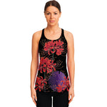 Red Japanese Amaryllis Pattern Print Women's Racerback Tank Top