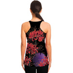 Red Japanese Amaryllis Pattern Print Women's Racerback Tank Top