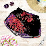 Red Japanese Amaryllis Pattern Print Women's Shorts