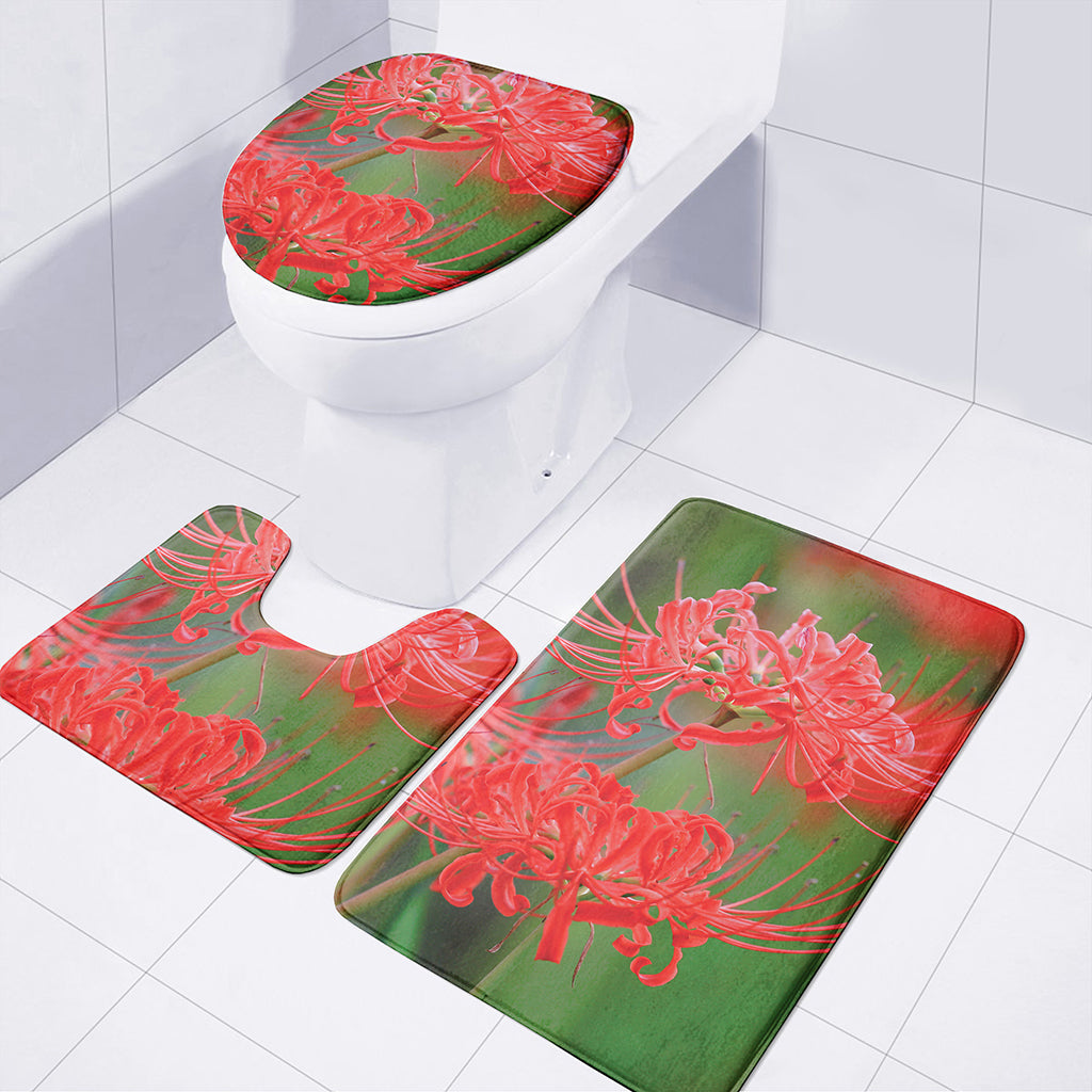 Red Japanese Amaryllis Print 3 Piece Bath Mat Set