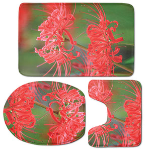 Red Japanese Amaryllis Print 3 Piece Bath Mat Set