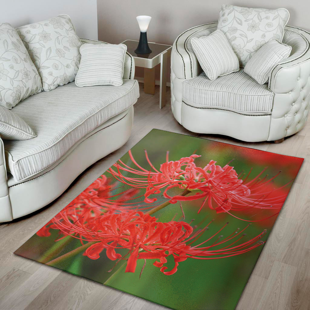 Red Japanese Amaryllis Print Area Rug