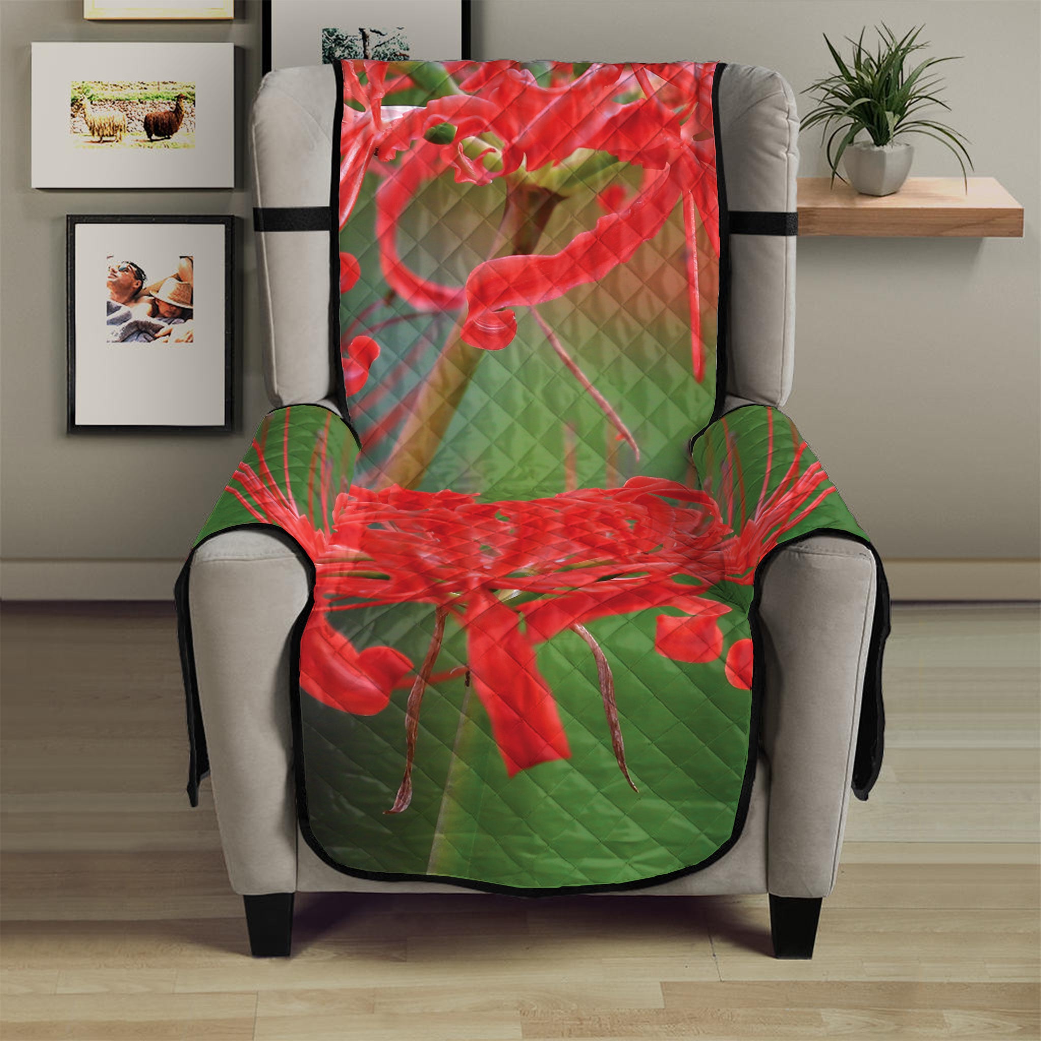 Red Japanese Amaryllis Print Armchair Protector