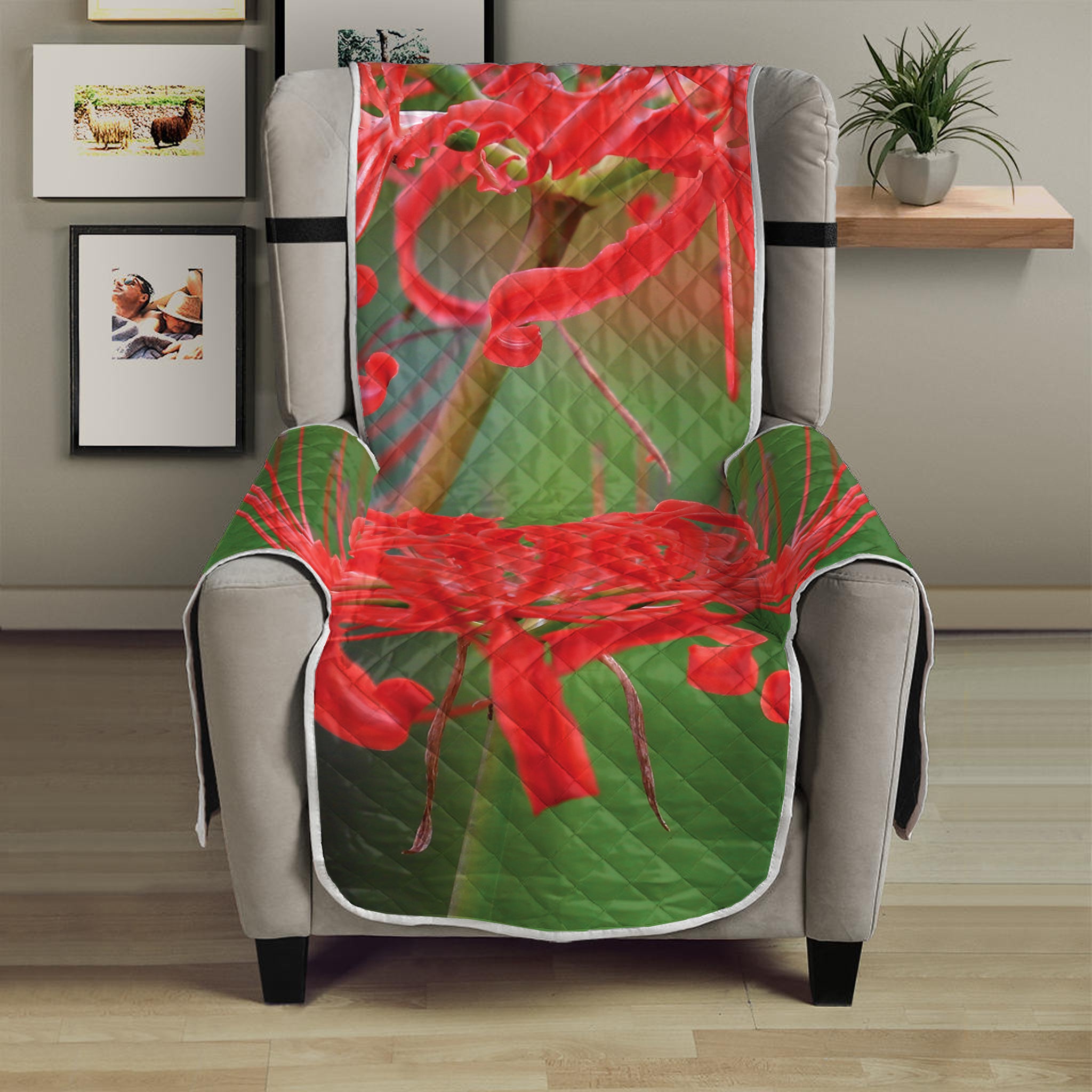 Red Japanese Amaryllis Print Armchair Protector