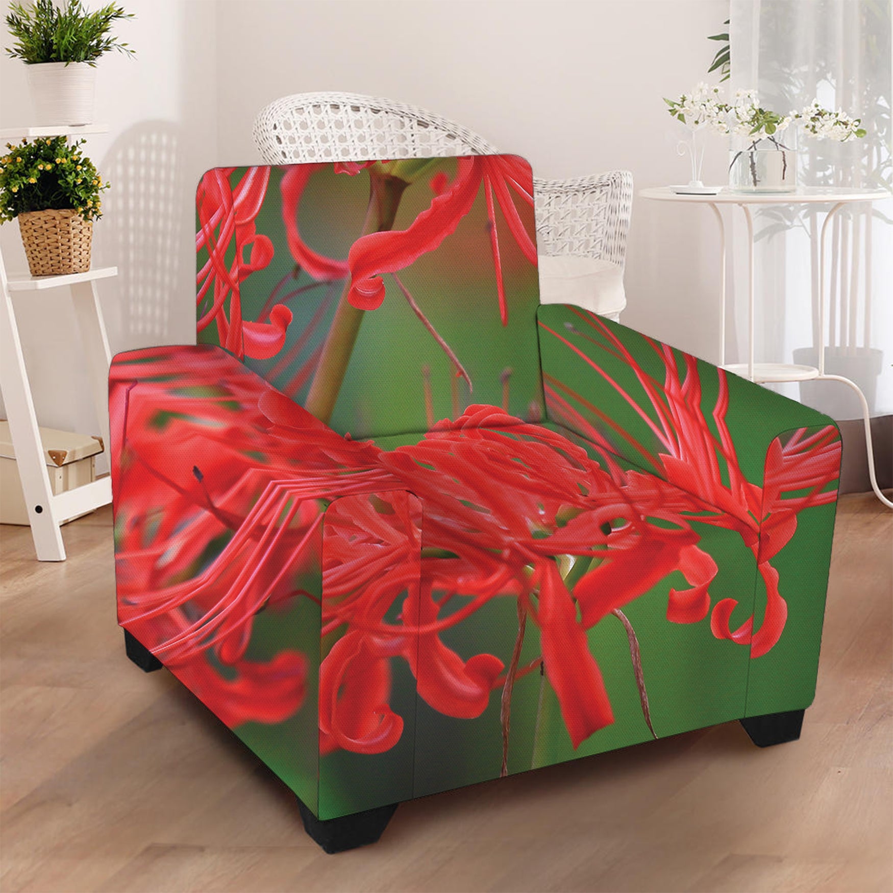 Red Japanese Amaryllis Print Armchair Slipcover