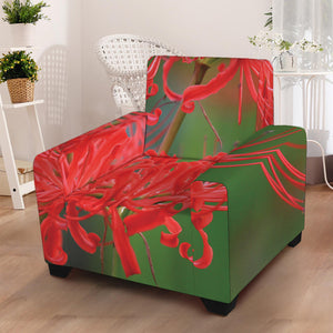 Red Japanese Amaryllis Print Armchair Slipcover