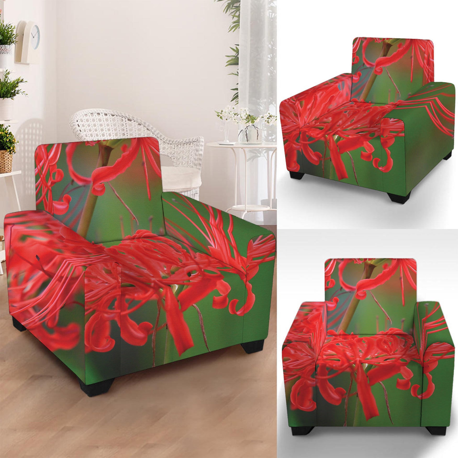 Red Japanese Amaryllis Print Armchair Slipcover