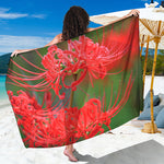 Red Japanese Amaryllis Print Beach Sarong Wrap