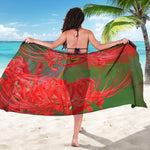 Red Japanese Amaryllis Print Beach Sarong Wrap
