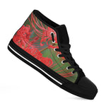 Red Japanese Amaryllis Print Black High Top Shoes