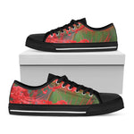 Red Japanese Amaryllis Print Black Low Top Shoes