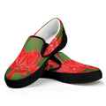 Red Japanese Amaryllis Print Black Slip On Sneakers