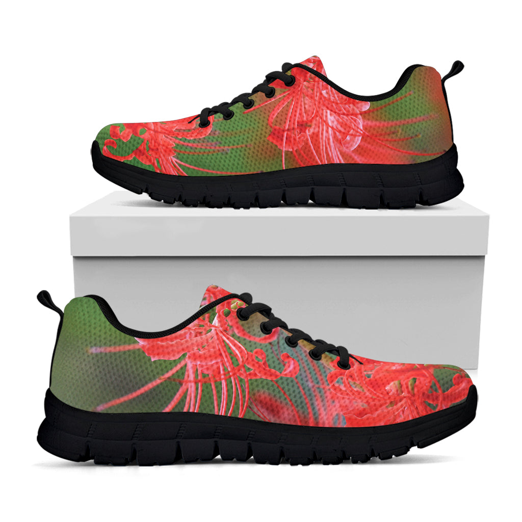 Red Japanese Amaryllis Print Black Sneakers