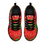 Red Japanese Amaryllis Print Black Sneakers