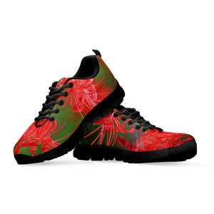 Red Japanese Amaryllis Print Black Sneakers