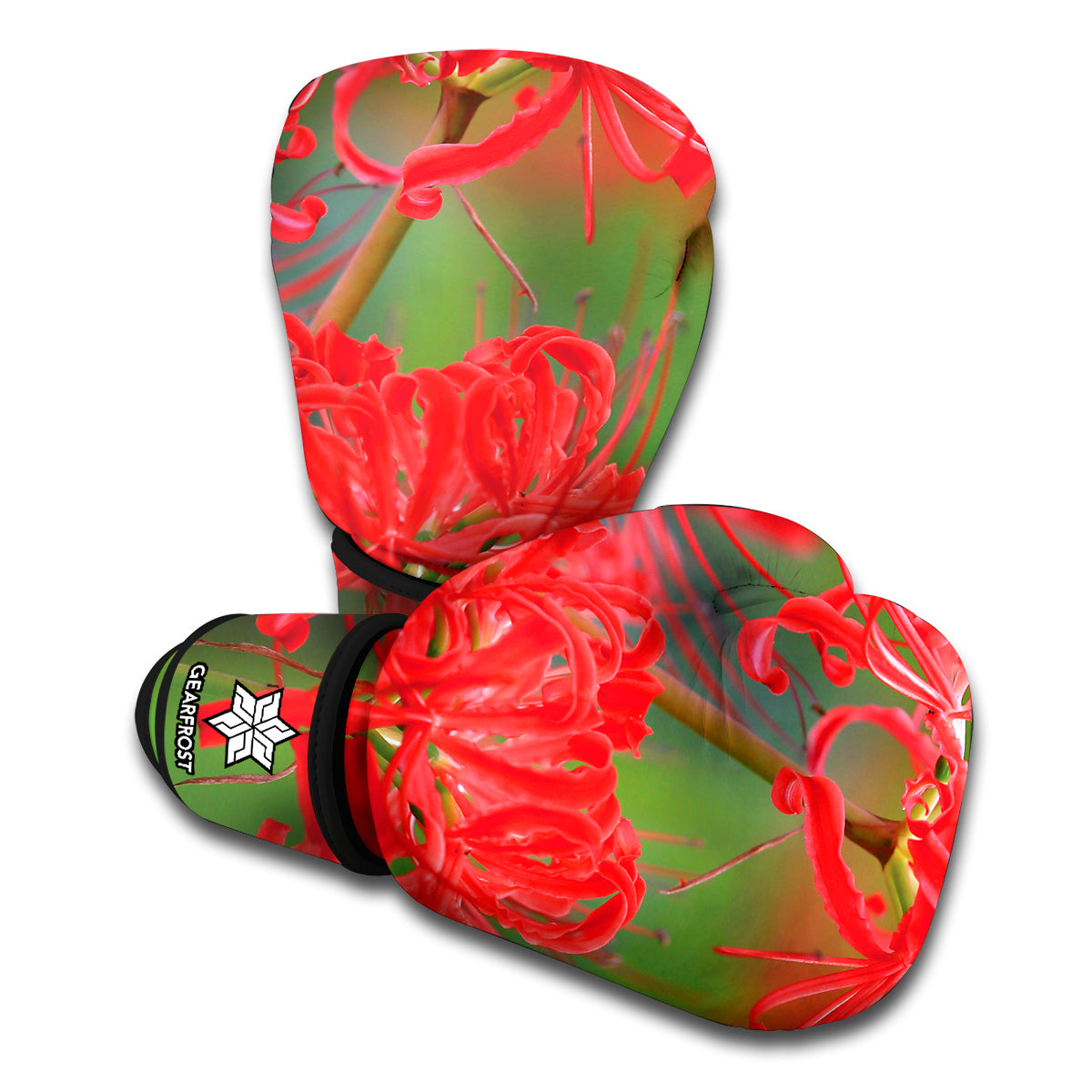 Red Japanese Amaryllis Print Boxing Gloves