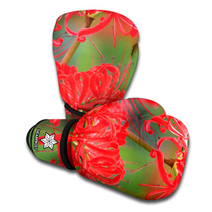 Red Japanese Amaryllis Print Boxing Gloves