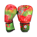 Red Japanese Amaryllis Print Boxing Gloves