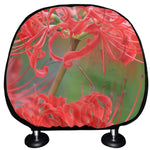 Red Japanese Amaryllis Print Car Headrest Covers