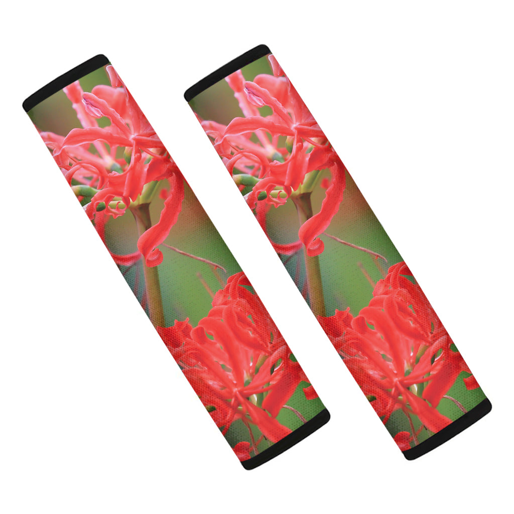 Red Japanese Amaryllis Print Car Seat Belt Covers