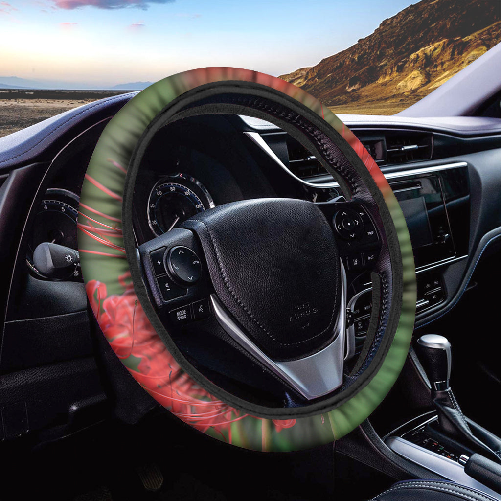 Red Japanese Amaryllis Print Car Steering Wheel Cover