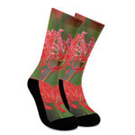 Red Japanese Amaryllis Print Crew Socks