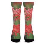 Red Japanese Amaryllis Print Crew Socks