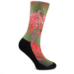 Red Japanese Amaryllis Print Crew Socks