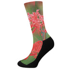 Red Japanese Amaryllis Print Crew Socks