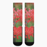 Red Japanese Amaryllis Print Crew Socks