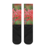 Red Japanese Amaryllis Print Crew Socks