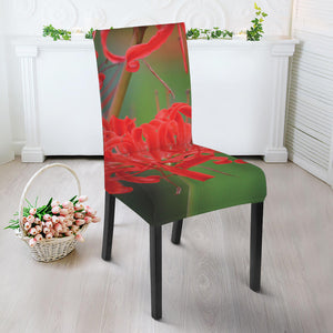 Red Japanese Amaryllis Print Dining Chair Slipcover