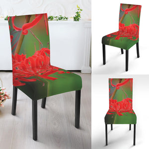 Red Japanese Amaryllis Print Dining Chair Slipcover