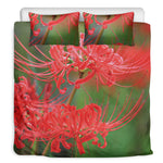 Red Japanese Amaryllis Print Duvet Cover Bedding Set
