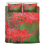 Red Japanese Amaryllis Print Duvet Cover Bedding Set