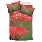 Red Japanese Amaryllis Print Duvet Cover Bedding Set